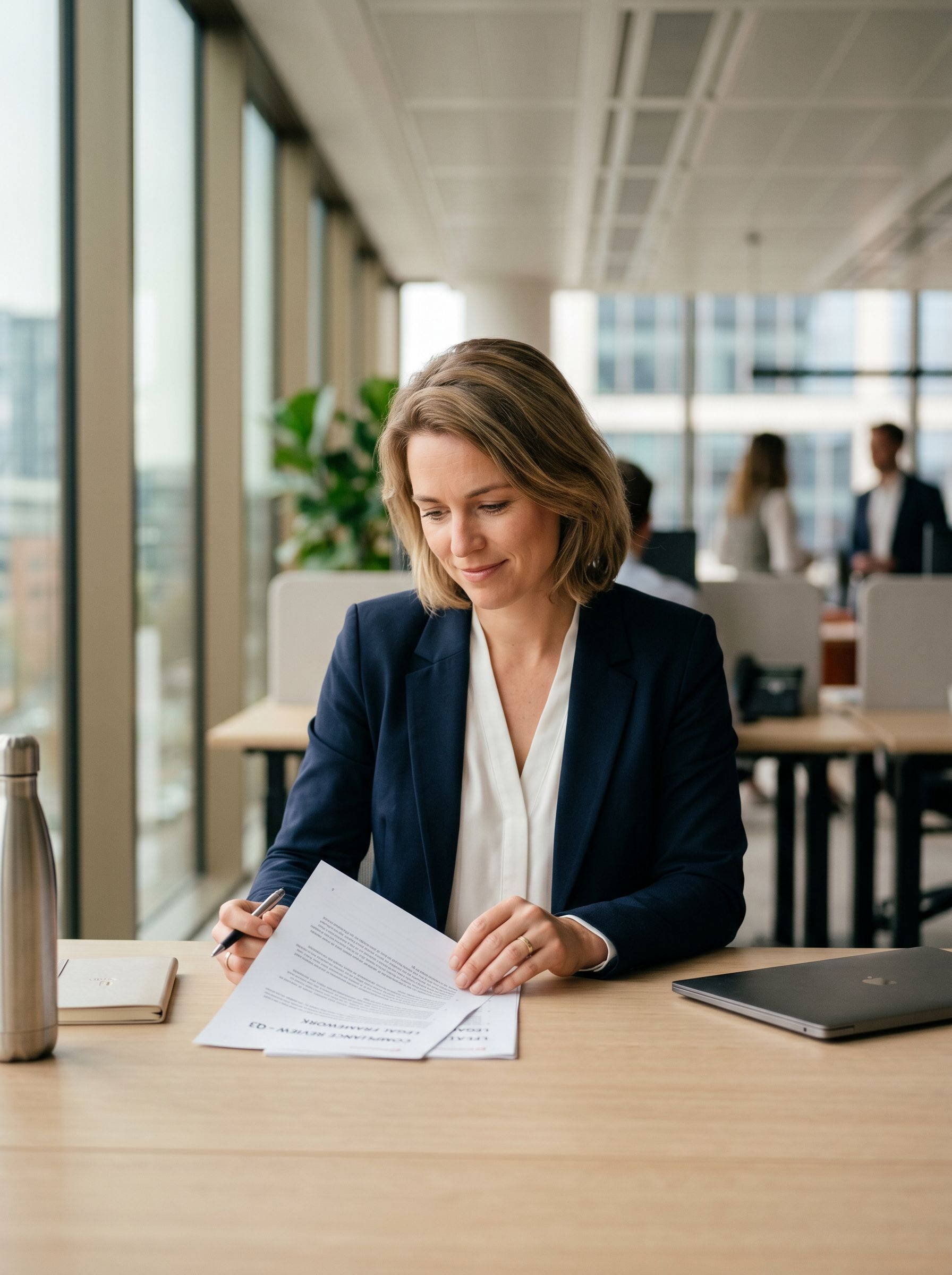 Compliance officer die documenten bekijkt