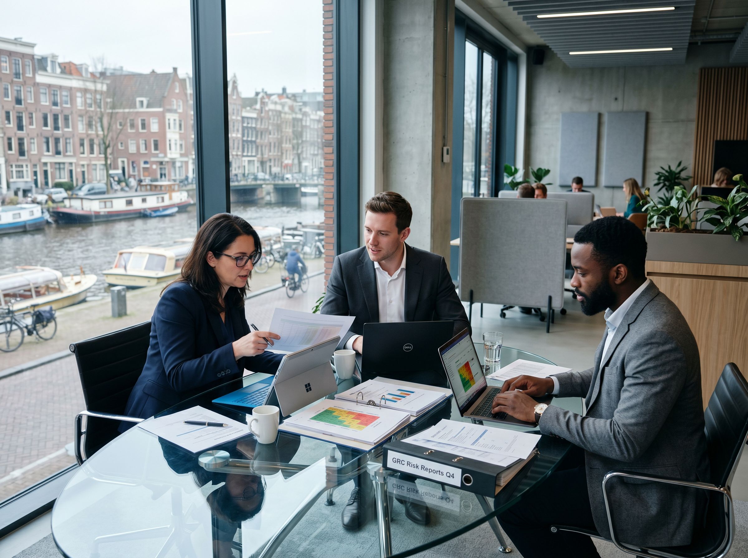 GRC-team dat samenwerkt in vergaderruimte